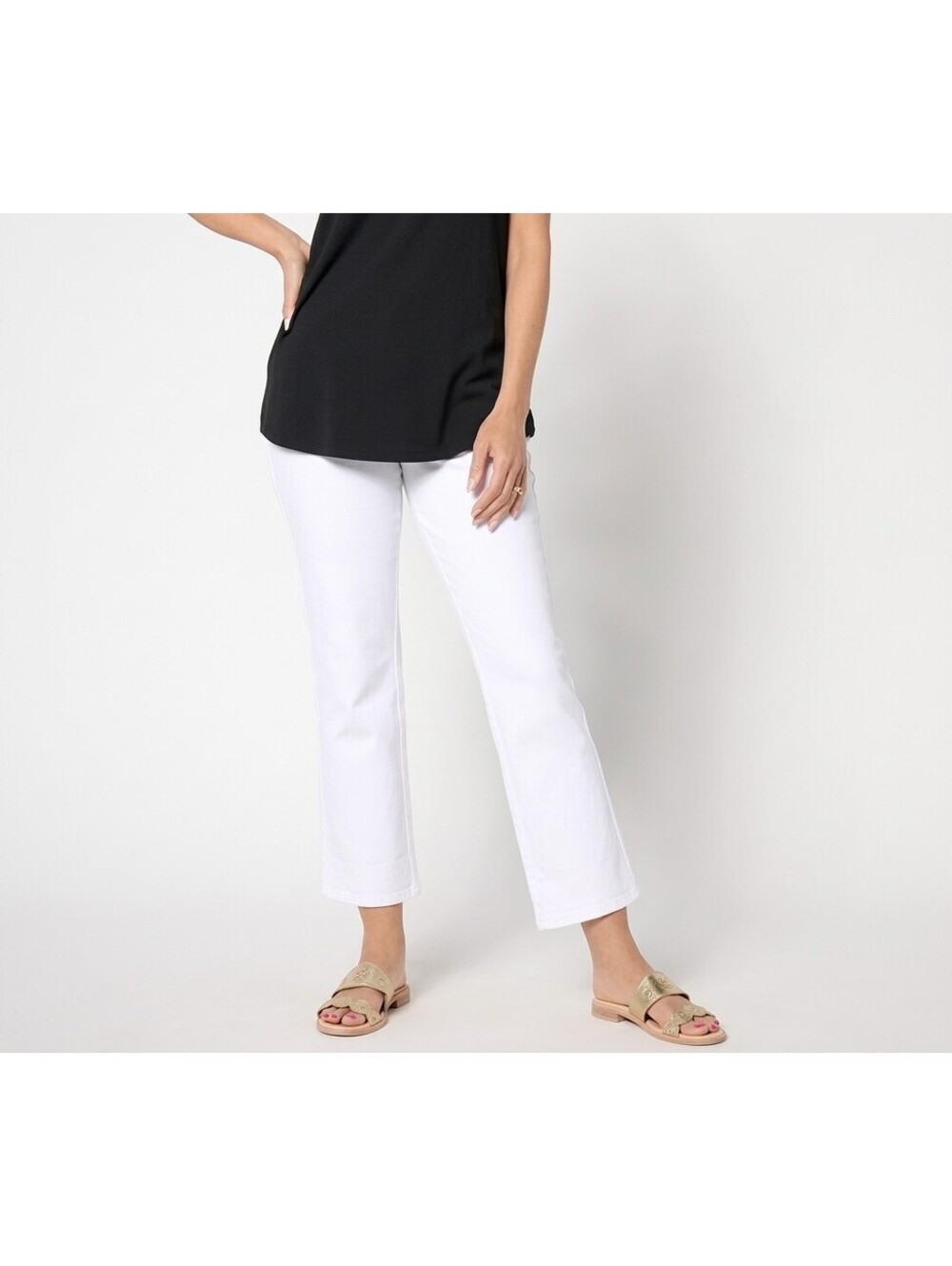 Quacker Factory DreamJeannes Pull-On Straight Ankle Jeans White, Tall X-Large